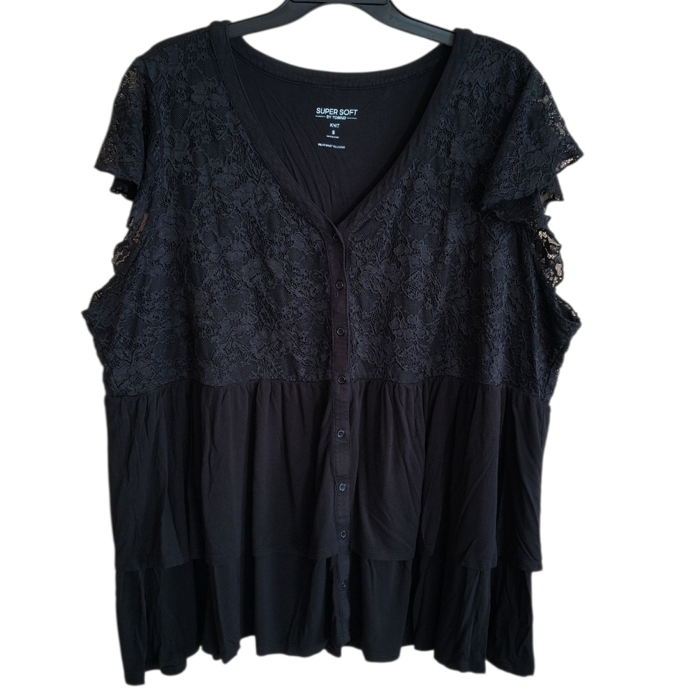Torrid Black Lace Button-Down Blouse